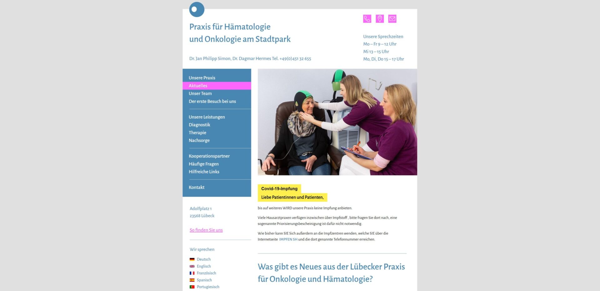 Hematology and oncology praxis WordPress website